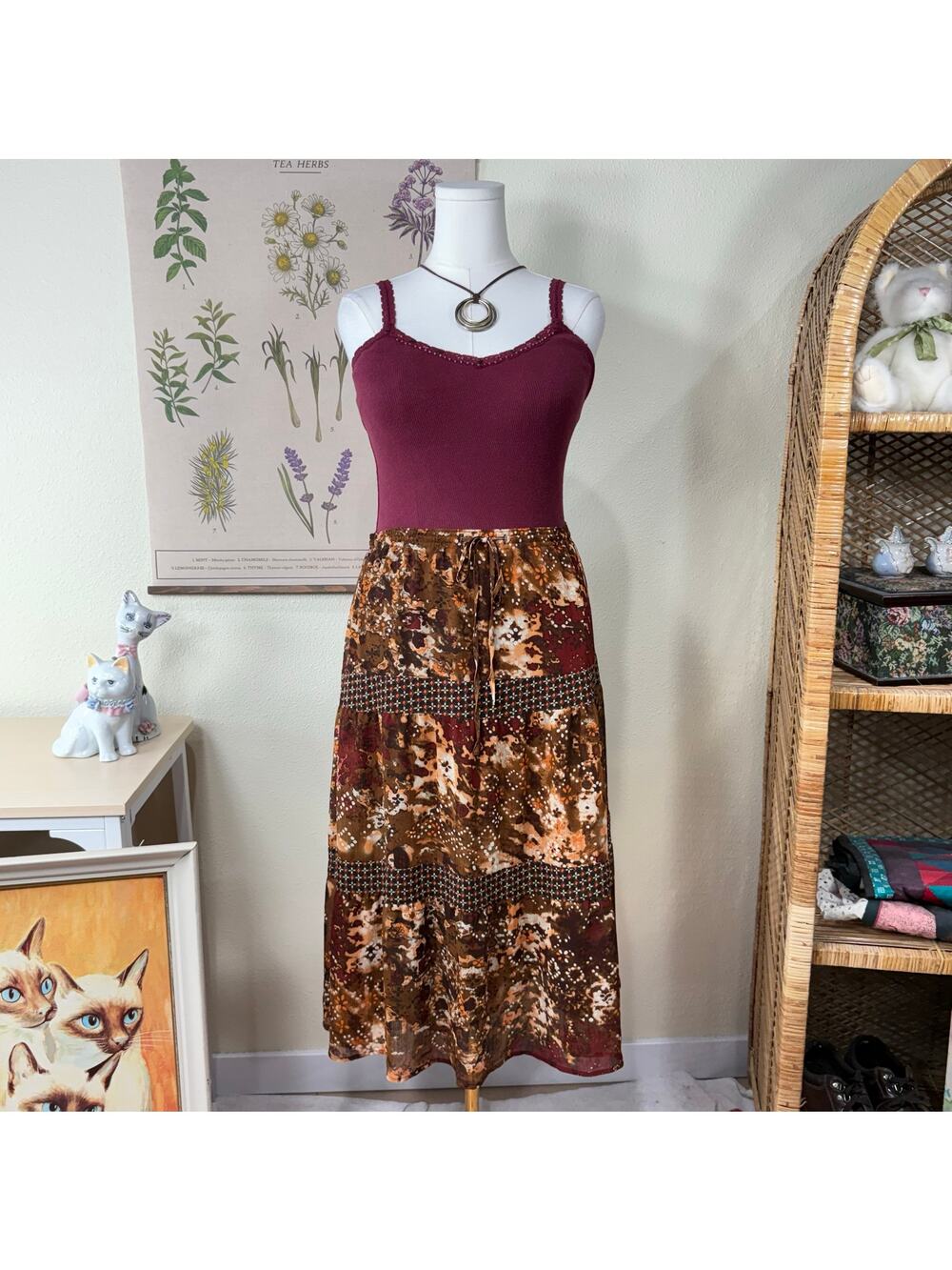 90s Y2k Tiered Maxi Peasant Skirt Boho Hippie Fairy Grunge Bohemian Forest L 14